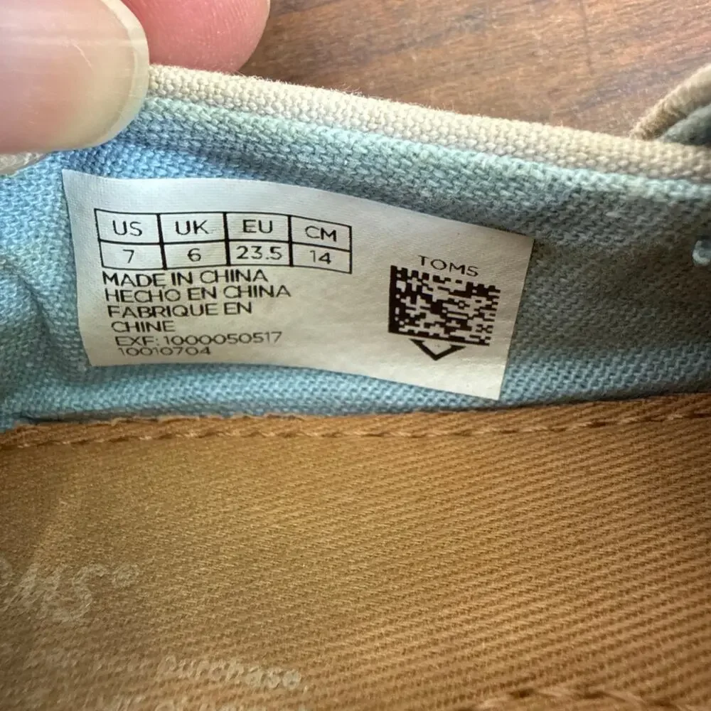 TOMS Alpargata Slip-On Shoe Geometric Blue Gray & Tan Print Toddler Size 7